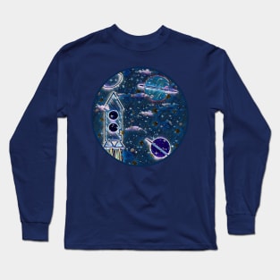 galaxy space rocket print Long Sleeve T-Shirt